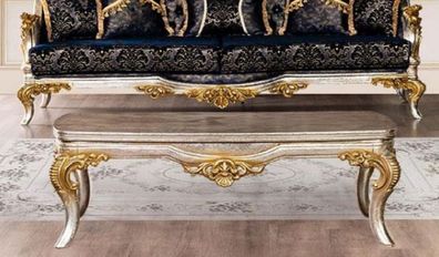 Casa Padrino Luxus Barock Couchtisch Silber / Gold - Massivholz Wohnzimmertisch im Ba