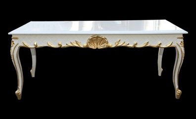Casa Padrino Barock Couchtisch Weiß/ Gold 120 x 60 cm Mod2 - Antik Look