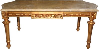 Casa Padrino Barock Couchtisch Gold mit cremefarbener Marmorplatte 108 x 55 cm - Limi