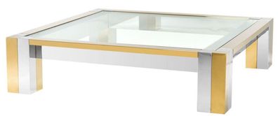 Casa Padrino Luxus Edelstahl Couchtisch Silber / Gold 120 x 120 x H. 30 cm - Designer