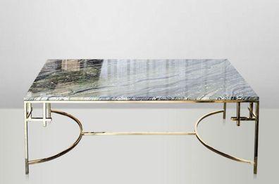 Casa Padrino Art Deco Couchtisch Gold Metall / Marmor 130 x 70 cm- Jugendstil Tisch -