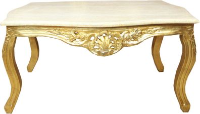 Casa Padrino Barock Couchtisch Gold mit Marmorplatte Creme - Möbel Wohnzimmer Tisch A