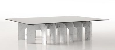 Casa Padrino Luxus Marmor Couchtisch mit Glasplatte Weiß 140 x 80 x H. 35 cm - Rechte
