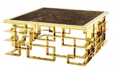 Casa Padrino Art Deco Luxus Couchtisch Edelstahl / Gold Finish mit Marmorplatte 100 x