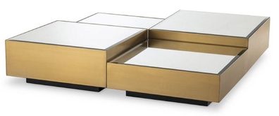 Casa Padrino Luxus Edelstahl Couchtisch Set mit Spiegelglas Tischplatten Messingfarbe