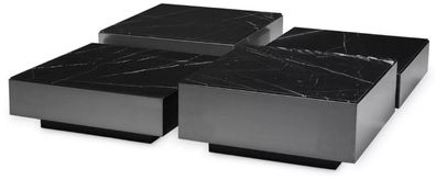 Casa Padrino Luxus Edelstahl Couchtisch Set mit Marmor Tischplatten Bronze / Schwarz