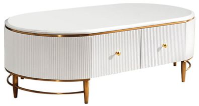 Casa Padrino Luxus Couchtisch Weiß / Messingfarben / Gold 130 x 70 x H. 42 cm - Moder