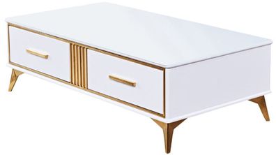 Casa Padrino Luxus Couchtisch Weiß / Gold 130 x 70 x H. 41 cm - Moderner Wohnzimmerti