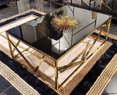Casa Padrino Luxus Couchtisch Gold / Schwarz 120 x 45 x H. 43 cm - Rechteckiger Wohnz