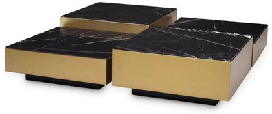 Casa Padrino Luxus Edelstahl Couchtisch Set mit Marmor Tischplatten Messingfarben / S
