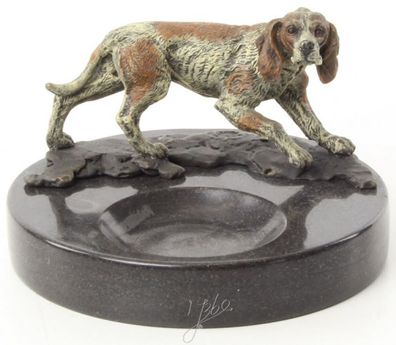 Casa Padrino Luxus Marmor Aschenbecher mit dekorativer Bronzefigur Hund Mehrfarbig /