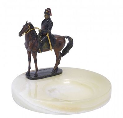 Casa Padrino Luxus Jugendstil Onyx Aschenbecher mit Bronzefigur Napoleon auf Pferd Mo