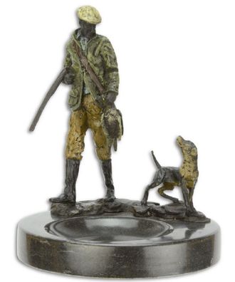 Casa Padrino Luxus Aschenbecher mit dekorativen Bronzefiguren Jäger und Hund Mehrfarb