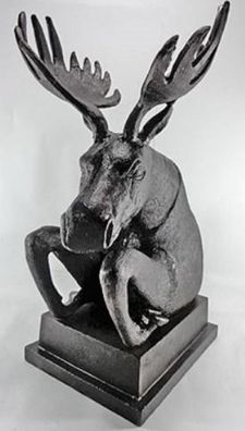 Casa Padrino Luxus Aluminium Elch Skulptur mit Sockel Schwarz 32 x 36 x H. 55 cm - De