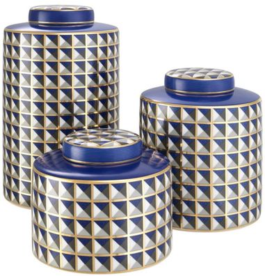 Casa Padrino Luxus Porzellan Design Dosen 3er Set Blau / Mehrfarbig - Luxus Qualität