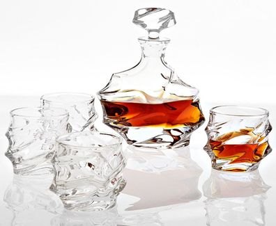 Casa Padrino Kristallglas Whisky / Cognac Set - 4 Whisky Gläser mit Karaffe - Luxus H