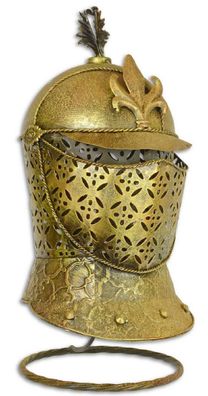 Casa Padrino Metall Ritterhelm mit Ständer Antik Gold 21,5 x 26 x H. 47 cm - Mittelal