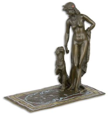 Casa Padrino Luxus Bronzefigur Kleopatra mit Panther Bronzefarben / Braun / Gold 17,1