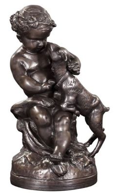 Casa Padrino Luxus Bronzefigur Engel mit Lamm Bronze 21 x 20 x H. 38 cm - Deko Bronze