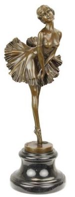 Casa Padrino Luxus Jugendstil Bronze Skulptur Dame mit Marmorsockel Bronzefarben / Sc