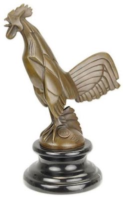 Casa Padrino Luxus Art Deco Bronze Skulptur Hahn mit Marmorsockel Bronzefarben / Schw