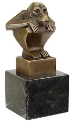 Casa Padrino Luxus Art Deco Bronze Skulptur Affe mit Marmorsockel Bronzefarben / Schw