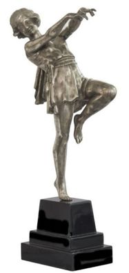 Casa Padrino Luxus Bronzefigur tanzende Dame Silber / Schwarz 22 x 11 x H. 51 cm - De