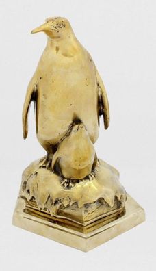 Casa Padrino Luxus Deko Bronze Skulptur Pinguin Mutter mit Kind Gold 22 x 15 x H. 33