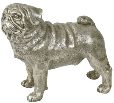 Casa Padrino Luxus Deko Bronzefigur Mops Hund Silber 34 x 18 x H. 32 cm - Bronze Skul