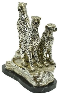 Casa Padrino Luxus Bronze Skulptur 3 sitzende Geparden Silber / Schwarz 36 x 24 x H.