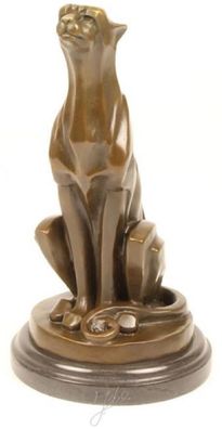 Casa Padrino Art Deco Bronze Skulptur mit Marmorsockel sitzender Gepard Bronze / Gold