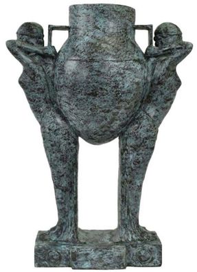 Casa Padrino Luxus Art Deco Bronze Skulptur Frauen mit Vase Türkis / Schwarz 49 x 23,