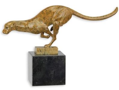 Casa Padrino Luxus Bronze Figur Puma mit Marmorsockel Beige / Schwarz 30,6 x 7,5 x H.