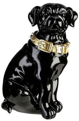 Casa Padrino Dekofigur Hund mit Halsband Schwarz glänzend / Gold 16 x 15 x H. 26 cm -
