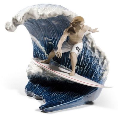 Casa Padrino Luxus Porzellan Surfer auf Welle Mehrfarbig 44 x H. 33 cm - Limited Edit