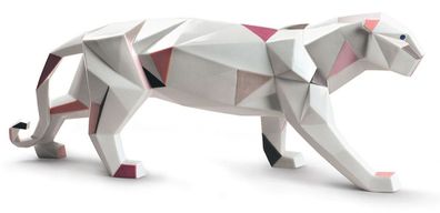 Casa Padrino Luxus Porzellan Panther Skulptur Weiß / Mehrfarbig 50 x H. 19 cm - Hange