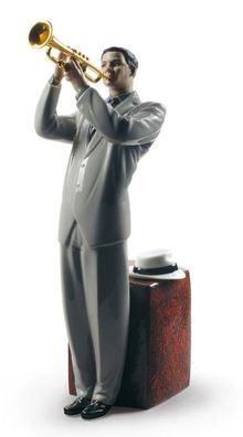 Casa Padrino Porzellan Skulptur Jazz Trompeter Mehrfarbig 17 x H. 33 cm - Hangefertig