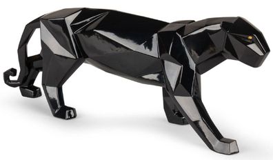 Casa Padrino Luxus Porzellan Panther Skulptur Schwarz glasiert 50 x 12 x H. 19 cm - H