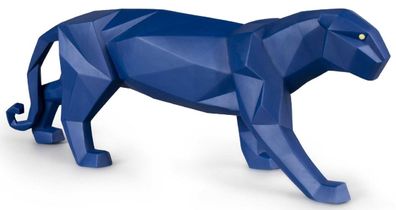 Casa Padrino Luxus Porzellan Panther Skulptur Matt Blau 50 x 12 x H. 19 cm - Hangefer
