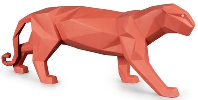 Casa Padrino Luxus Porzellan Panther Skulptur Matt Korallenrot 50 x 12 x H. 19 cm - H