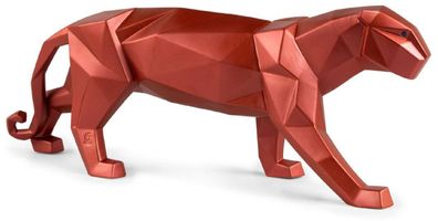 Casa Padrino Luxus Porzellan Panther Skulptur Rot Metallic 50 x 12 x H. 19 cm - Hange