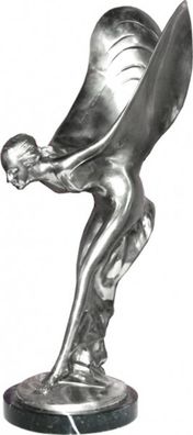 Anmutende Bronze Figur Skulptur vernickelt auf Marmorsockel Lady with Wings aus der L