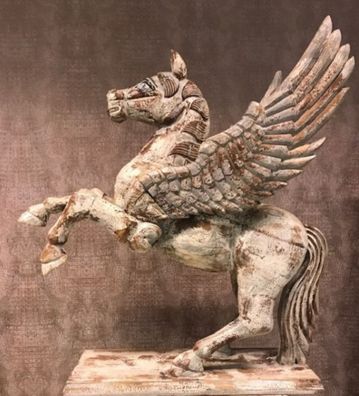 Casa Padrino Luxus Dekofigur Pegasus Pferd Grau / Braun 116 x 50 x H. 116 cm - Massiv