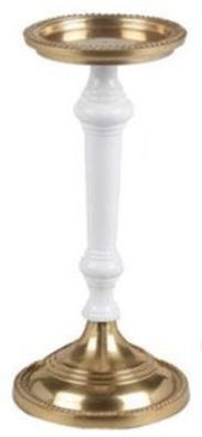 Casa Padrino Jugendstil Kerzenständer Antik Messingfarben / Weiß H. 30 cm - Runder Al