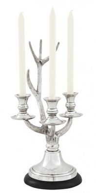 Casa Padrino Barock Luxus Kerzenständer Geweih Nickel Finish