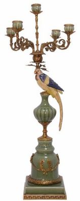 Casa Padrino Jugendstil Kerzenhalter mit dekorativem Papagei Mehrfarbig / Messing 35,