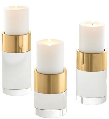 Casa Padrino Luxus Kristallglas Kerzenhalter Set Gold - Wohnzimmer Deko