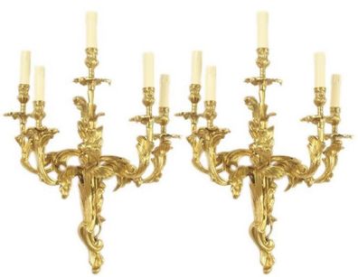 Casa Padrino Barock Wandkerzenleuchter Set Gold 45 x 25 x H. 70 cm - Prunkvolle Wandl