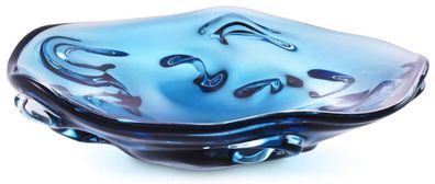Casa Padrino Luxus Glasschale Blau Ø 34 x H. 8 cm - Mundgeblasene Deko Glas Obstschal