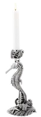 Casa Padrino Designer Kerzenständer Seepferdchen & Muscheln Antik Silber 15 x 12,5 x